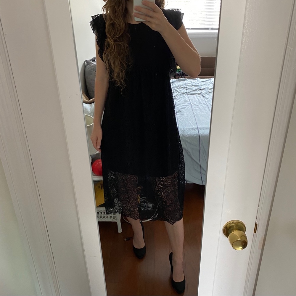 NWOT Zara Black Lace Midi Dress
